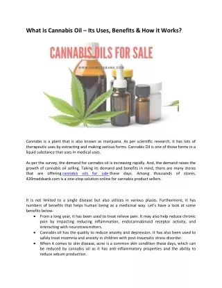 What is Cannabis Oil – Its Uses, Benefits & How it Works? | Cannabis Oils for Sale Online