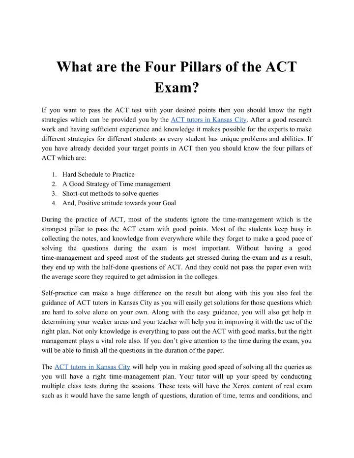 what are the four pillars of the act exam