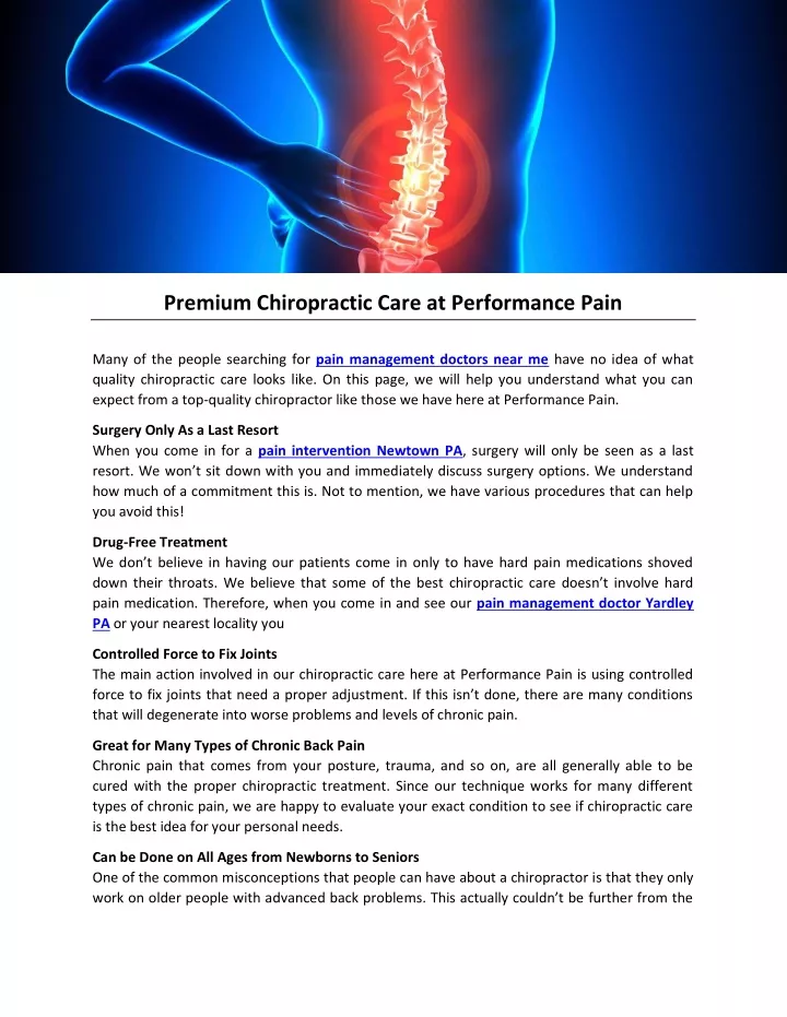 premium chiropractic care at performance pain
