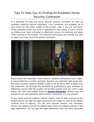 Tips To Help You In Finding An Excellent Home Security Contractor