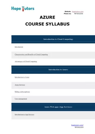 Azure Course Syllabus