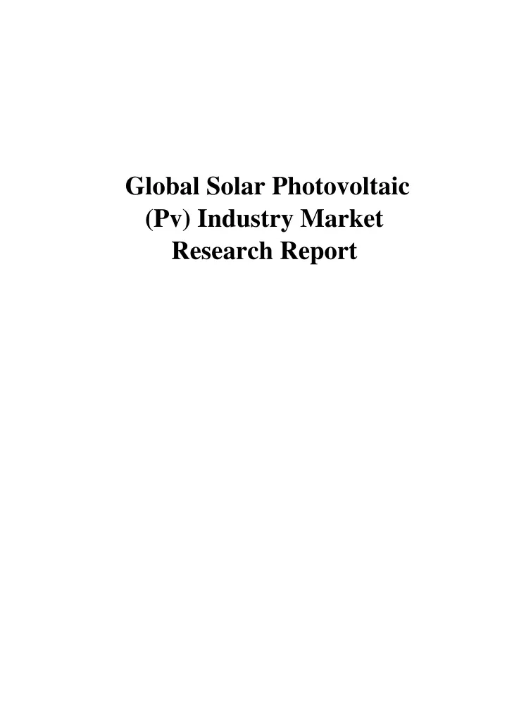 global solar photovoltaic pv industry market