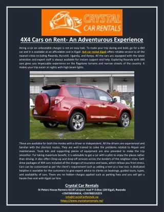 4X4 Cars on Rent- An Adventurous Experience