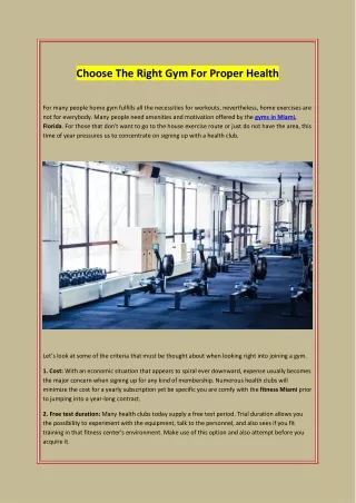 Choose The Right Gym For Proper Health