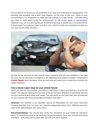 Tips to Find The Right Smash Repair Company for Your Car