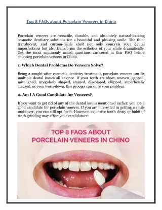 Top 8 FAQs about Porcelain Veneers in Chino
