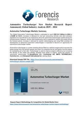 Automotive Turbocharger Market Will Reflect Significant Growth Prospects During 2019-24