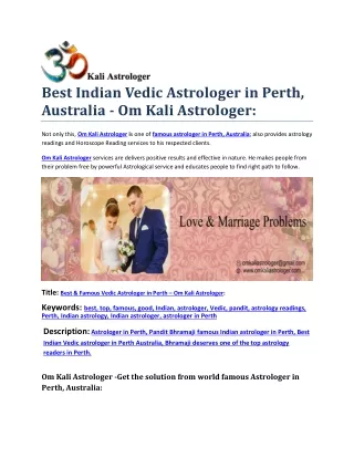 Best Astrologer in Perth, Australia - Om Kali Astrologer:
