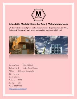 Affordable Modular Home For Sale | Mekamodular.com