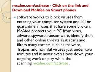 mcafee.com/activate - Click on the link and Download McAfee on Smartphones