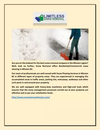 Commercial Snow Removal In Mission Bc - Snow Removal Mission