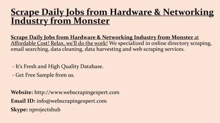 scrape daily jobs from hardware networking industry from monster