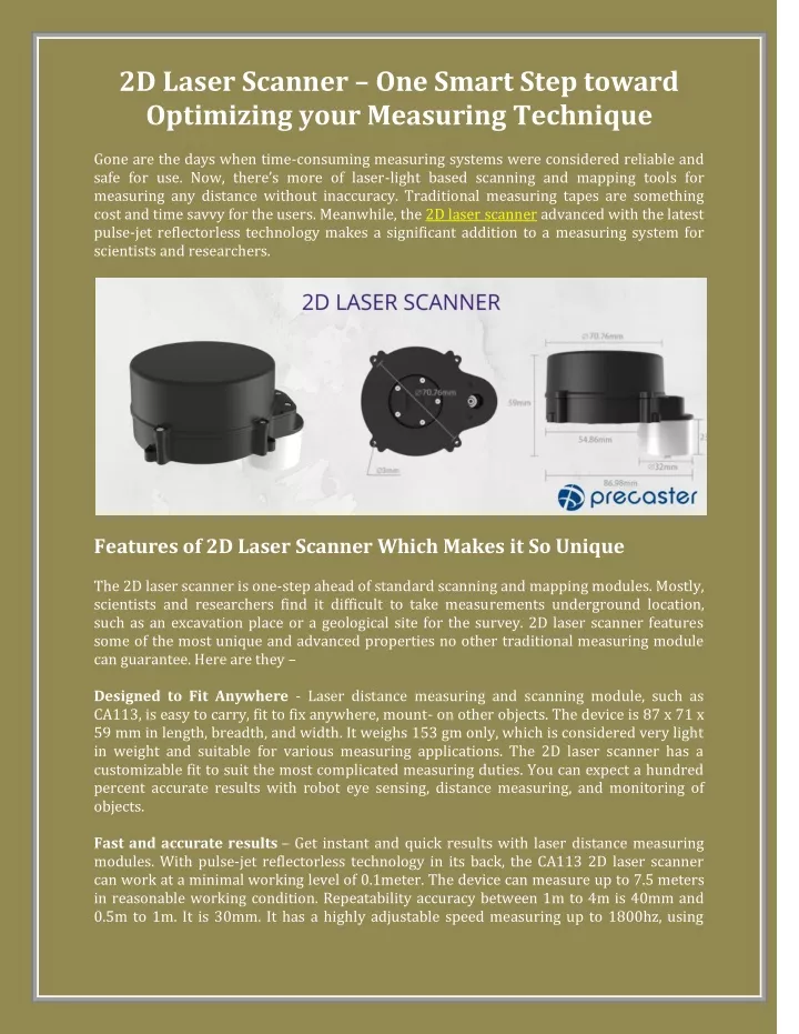 2d laser scanner one smart step toward optimizing