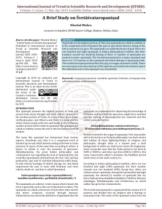 A Brief Study on Svetasvataropanisad