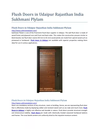 Flush Doors in Udaipur Rajasthan India Sukhmani Plylam