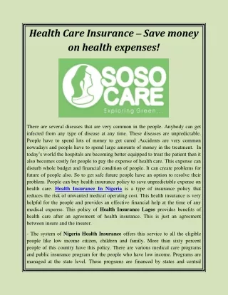 Health Care Insurance – Save money on health expenses!