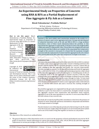 An Experimental Study on Properties of Concrete using RHA and RFA as a Partial Replacement of Fine Aggregate and Fly Ash
