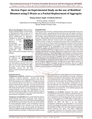 Review Paper on Experimental Study on the use of Modified Bitumen using E Waste as a Partial Replacement of Aggregate