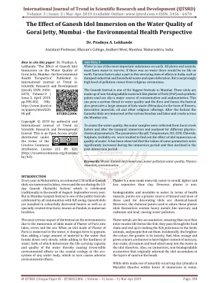 The Effect of Ganesh Idol Immersion on the Water Quality of Gorai Jetty, Mumbai the Environmental Health Perspective