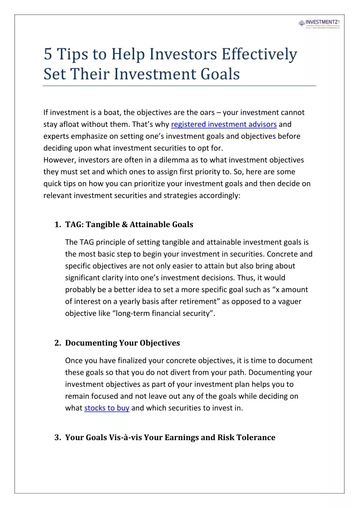 5 tips to help investors effectively set their