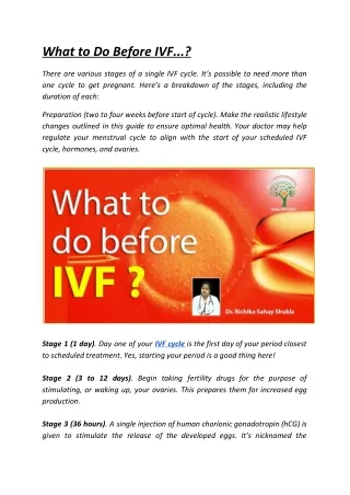 What to Do Before IVF...?