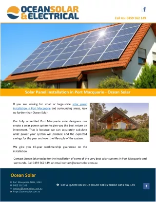 Solar Panel Installation in Port Macquarie - Ocean Solar