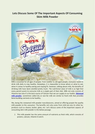 Lets Discuss Some Of The Important Aspects Of Consuming Skim Milk Powder