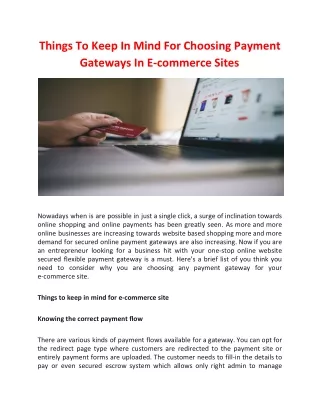 Things To Keep In Mind For Choosing Payment Gateways In E-commerce Sites
