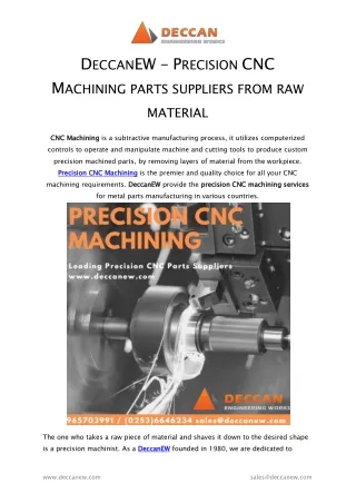 DeccanEW - Precision CNC Machining parts suppliers from raw material