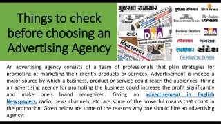 Why should one hire an Advertising Agency?