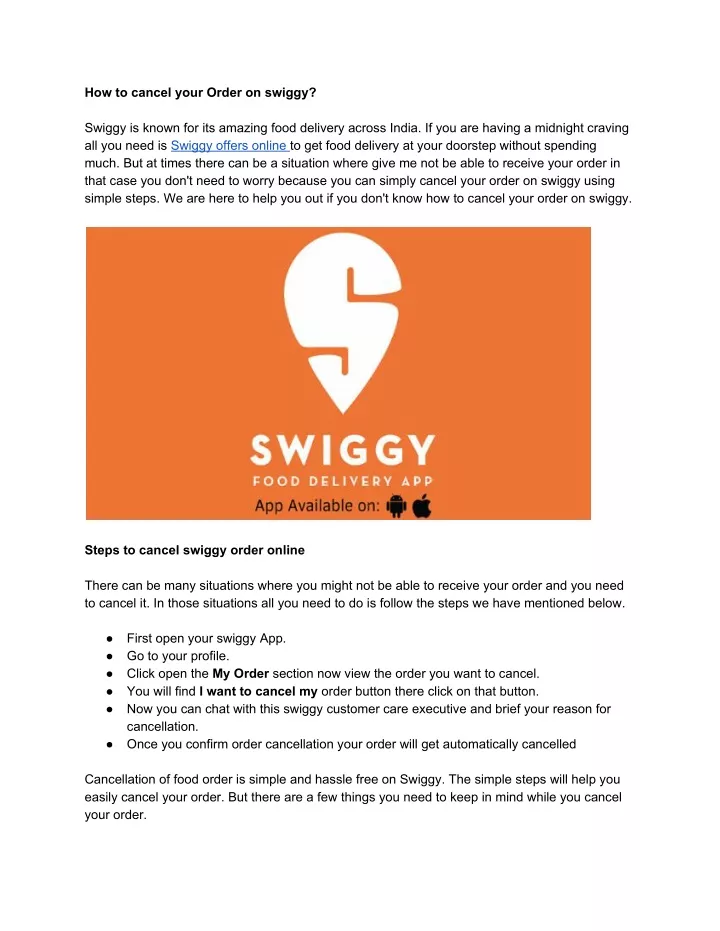 how to cancel your order on swiggy swiggy