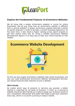 Explore the Fundamental Features of eCommerce Websites