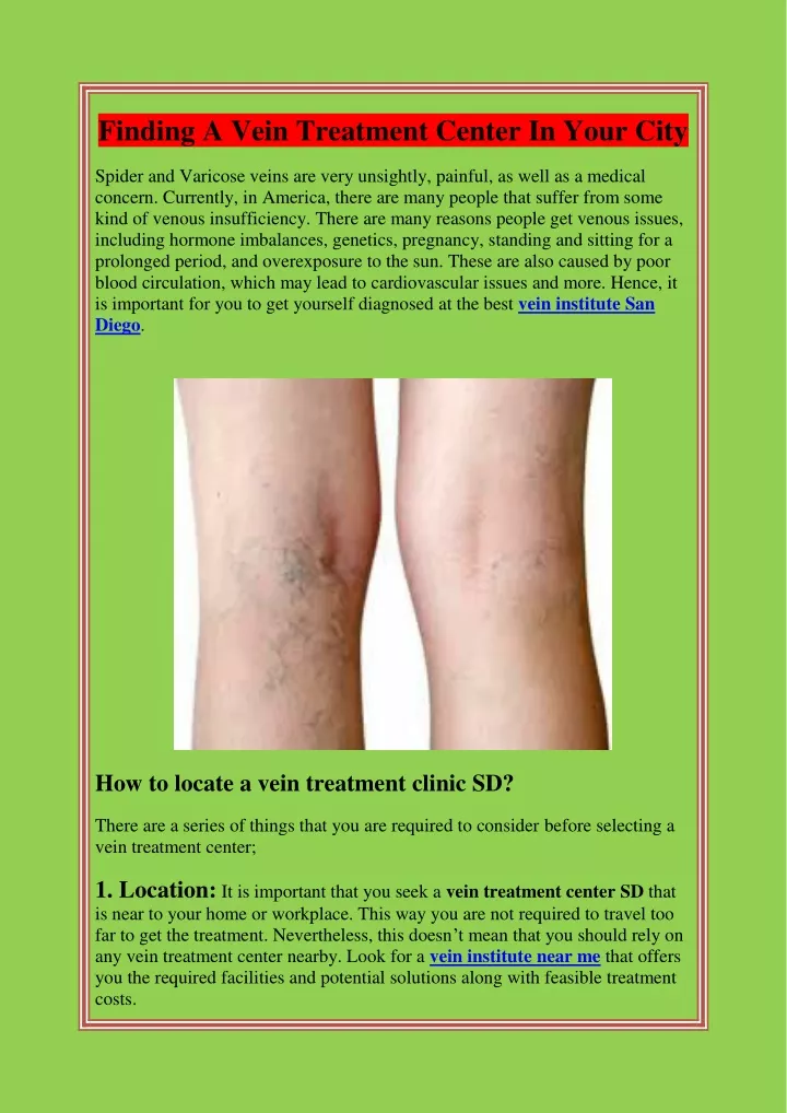 finding a vein treatment center in your city