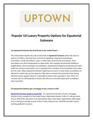 Popular US Luxury Property Options for Equatorial Guineans