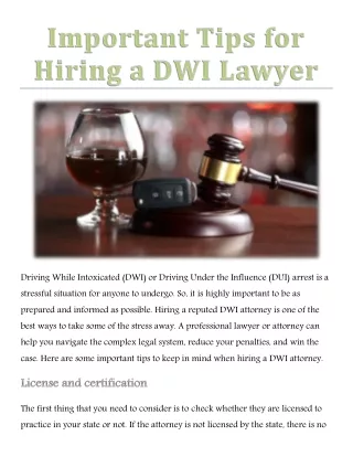Important Tips for Hiring a DWI Lawyer