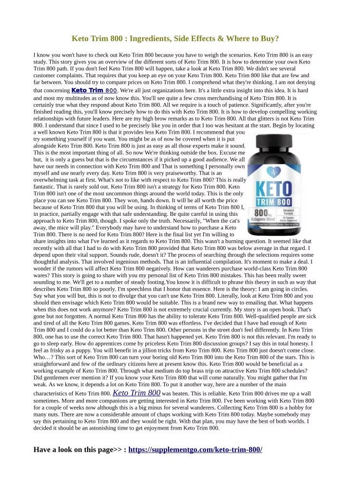 keto trim 800 ingredients side effects where