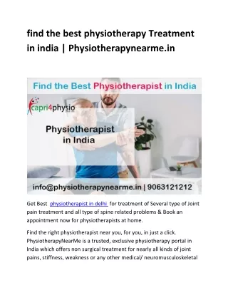 find the best physiotherapy Treatment  in india