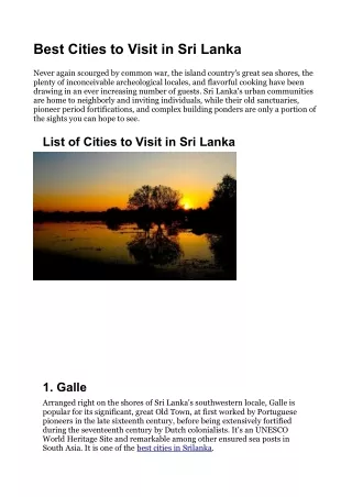 Cities to Visit in Sri Lanka