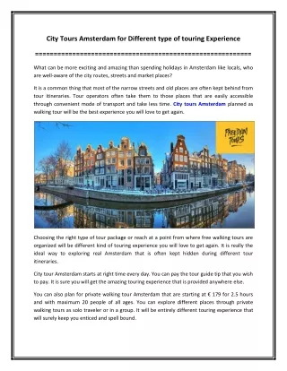 City Tours Amsterdam for Different type of touring Experience