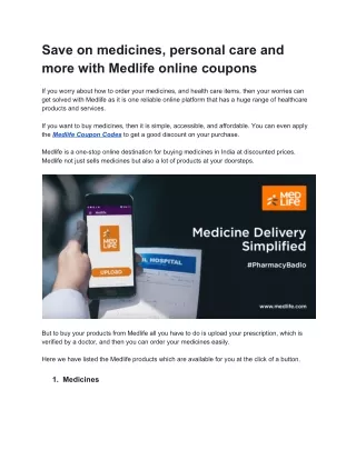Save on Medicines, Personal Care and more with Medlife Online Coupons