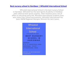 Best nursery school in Haridwar | Whizzkid International School