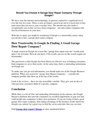 Should You Choose A Garage Door Repair Company Through Google?