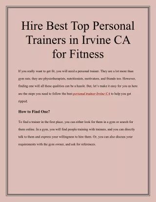 Hire Best Top Personal Trainers in Irvine CA for Fitness