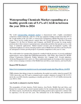 Waterproofing Chemicals Market expanding at a healthy growth rate of 5.1% of CAGR in between the year 2016 to 2024