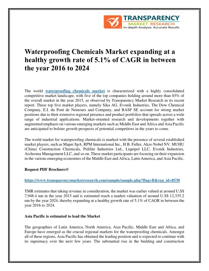waterproofing chemicals market expanding
