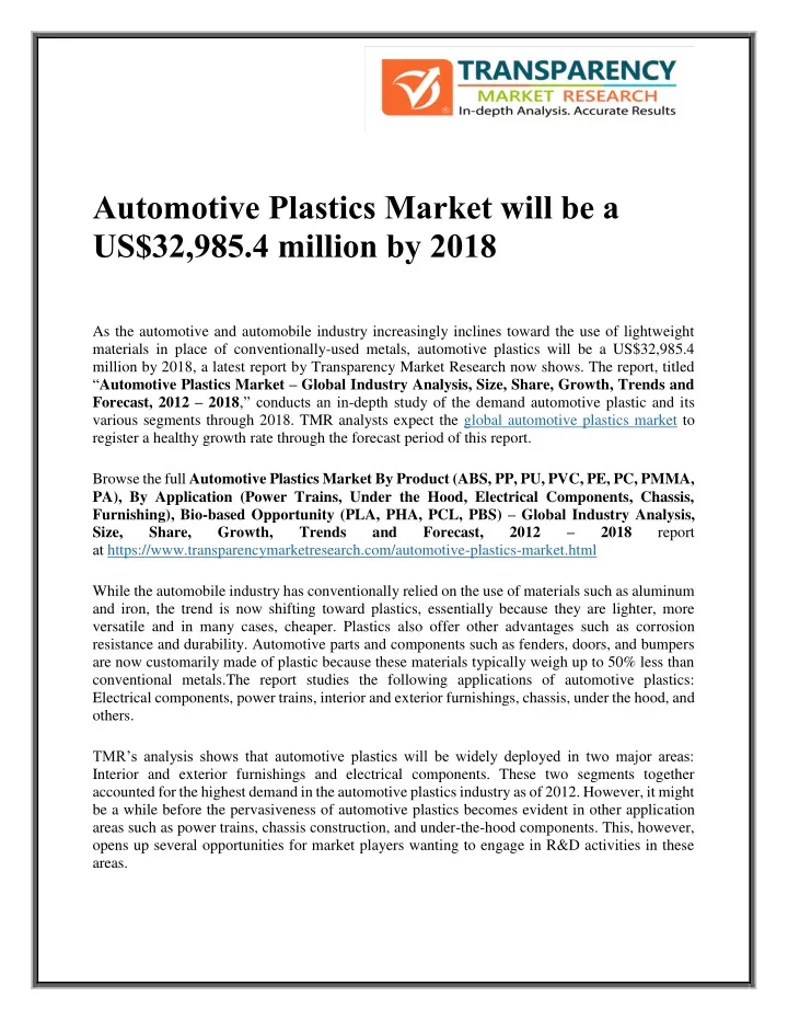 automotive plastics market will
