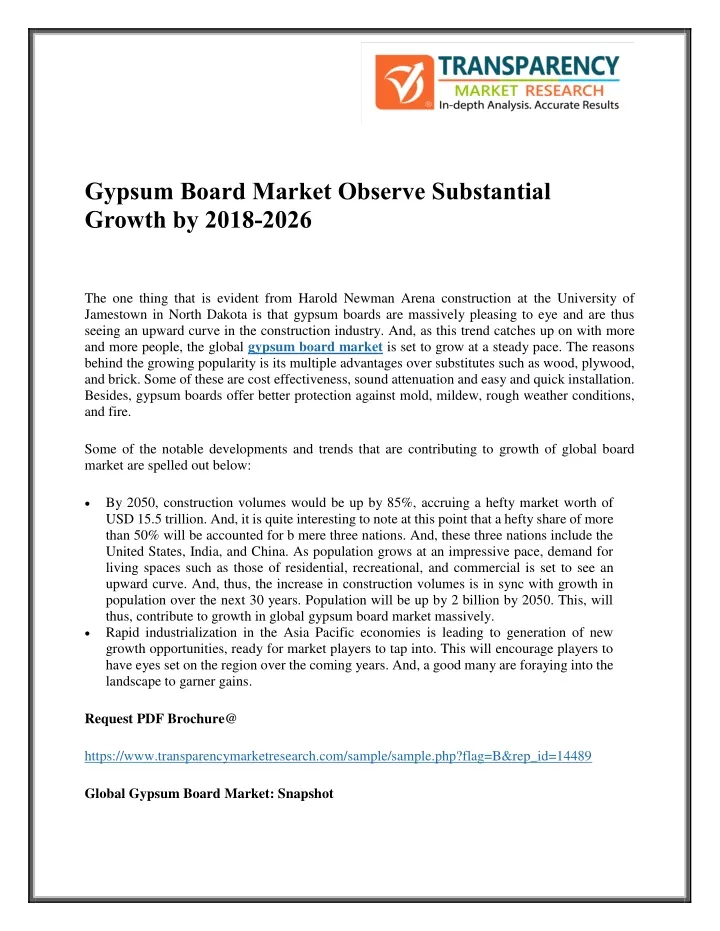 gypsum board market observe substantial growth