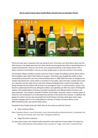 All you need to know about Casella Wines