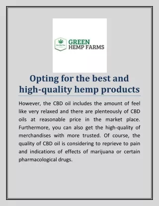 Opting for the best and high-quality hemp products