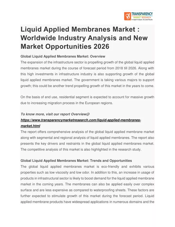 liquid applied membranes market worldwide